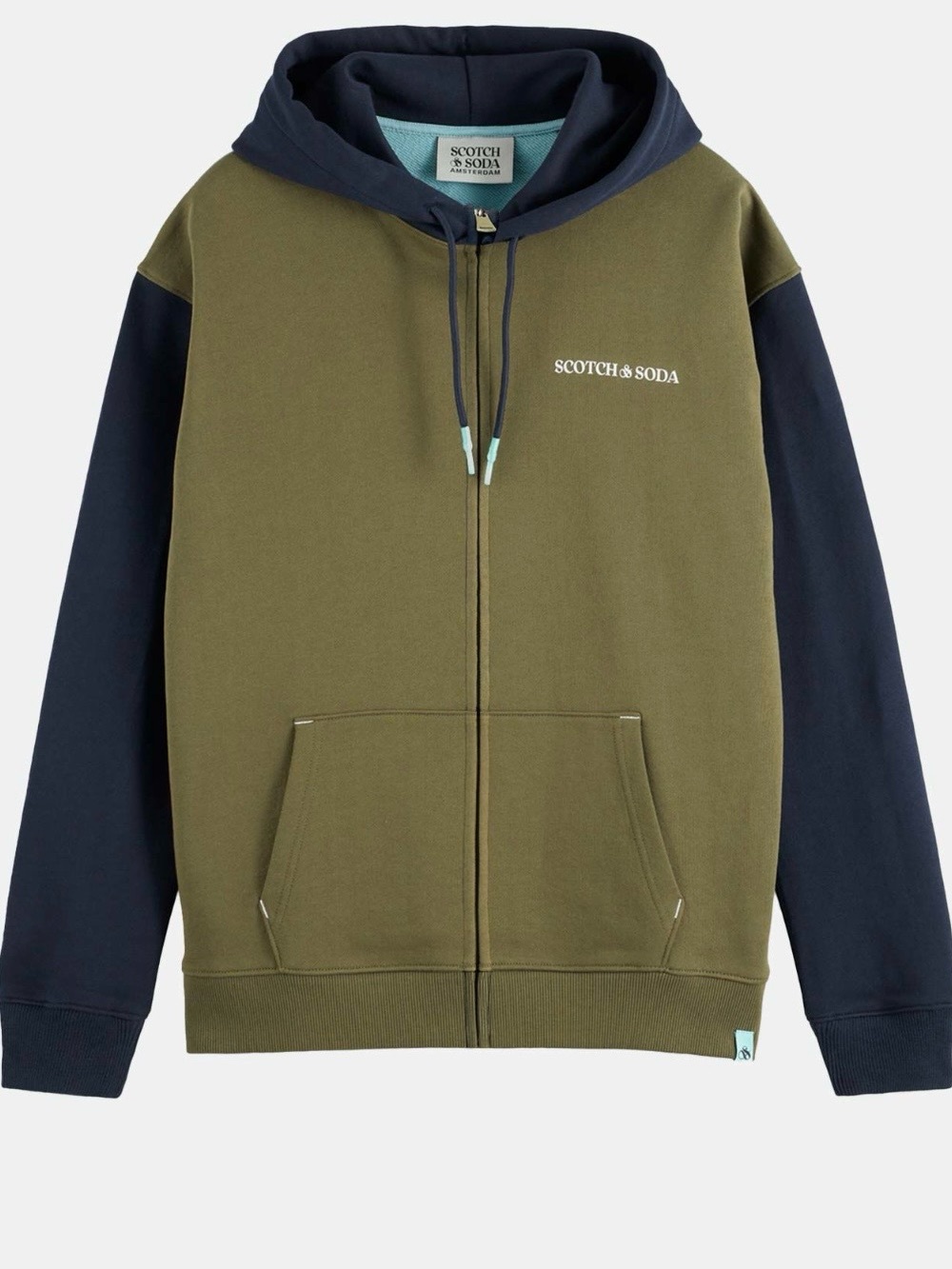 Scotch & Soda Olive Green and Navy Two-Tone Zip Hoodie